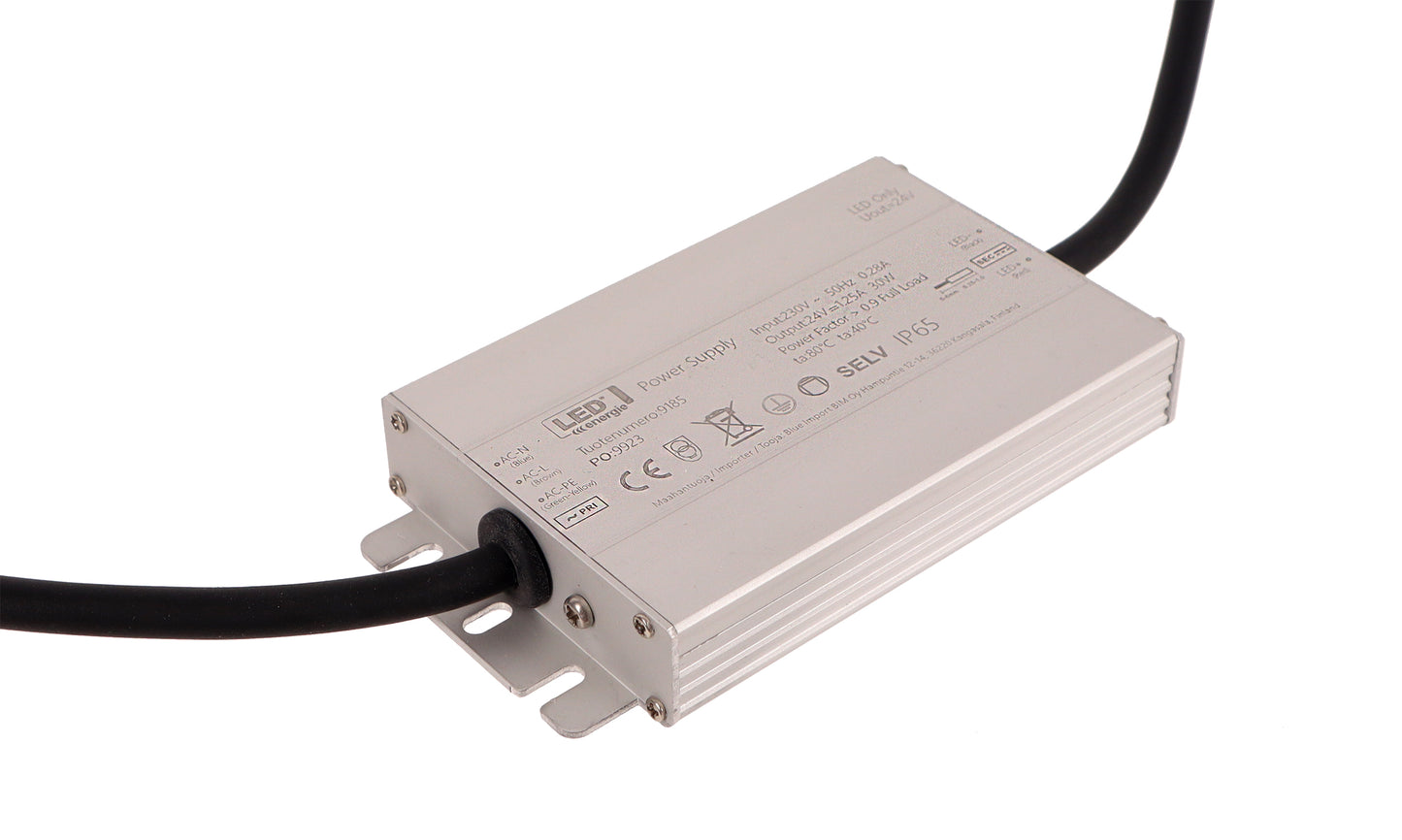 Vakiojännitelähde 24V IP65 30W on/off Led Energie